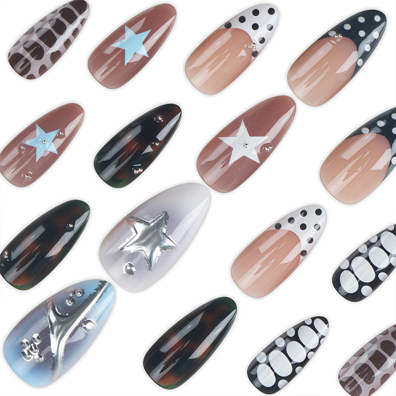 Artistic Press-On Nail Set with Star and Geometric Designs Kalsten