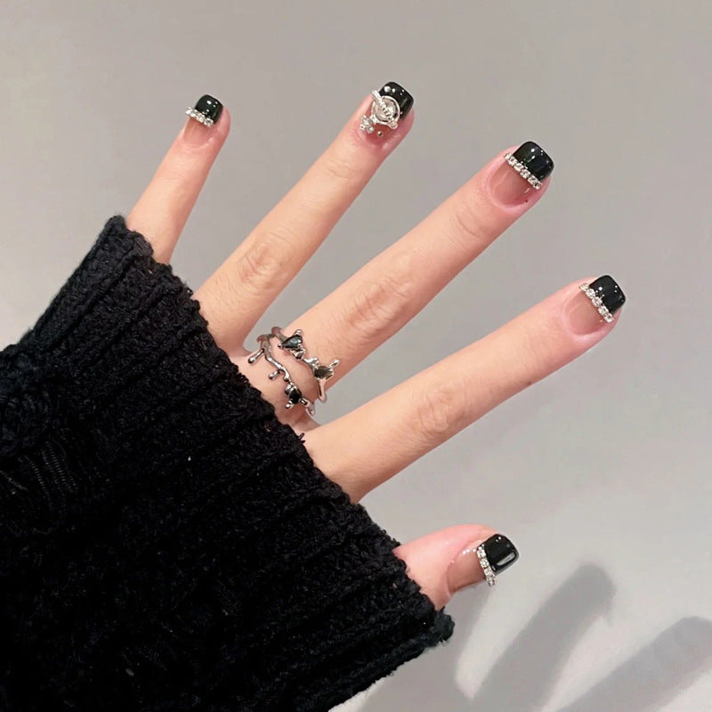 Decorative Press-On Nail Art with Elegant Black Tips Kalsten