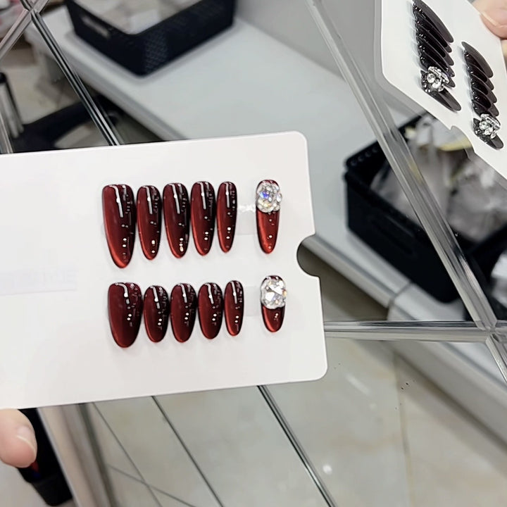 Glossy Stiletto Press-On Nail Set with Decorative Gems Kalsten