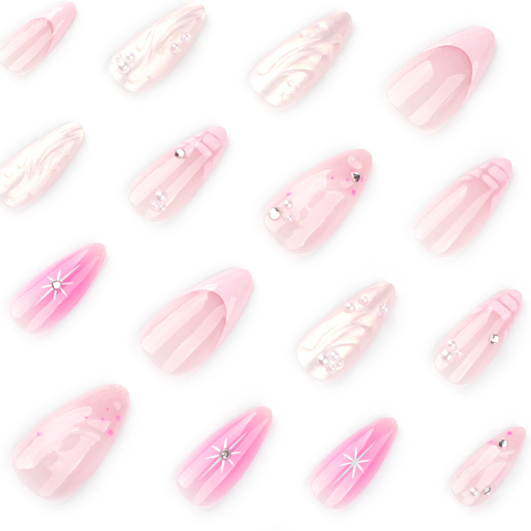 Artful Nail Extensions with Glitter and Shell Motifs Kalsten