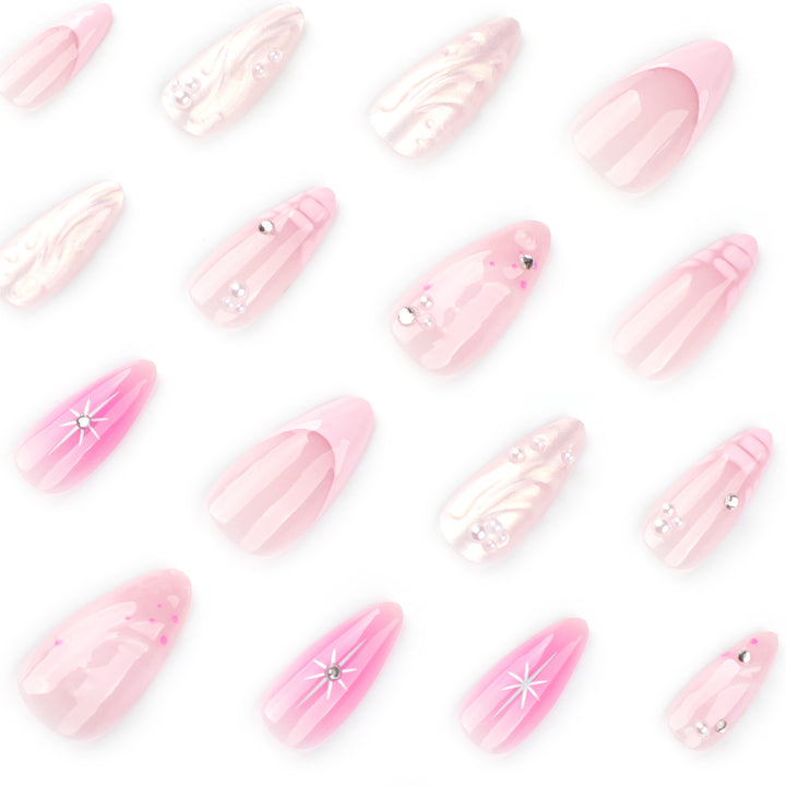 Artful Nail Extensions with Glitter and Shell Motifs Kalsten