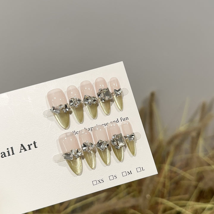 Glamorous Rhinestone-Embellished Press-On Nail Art