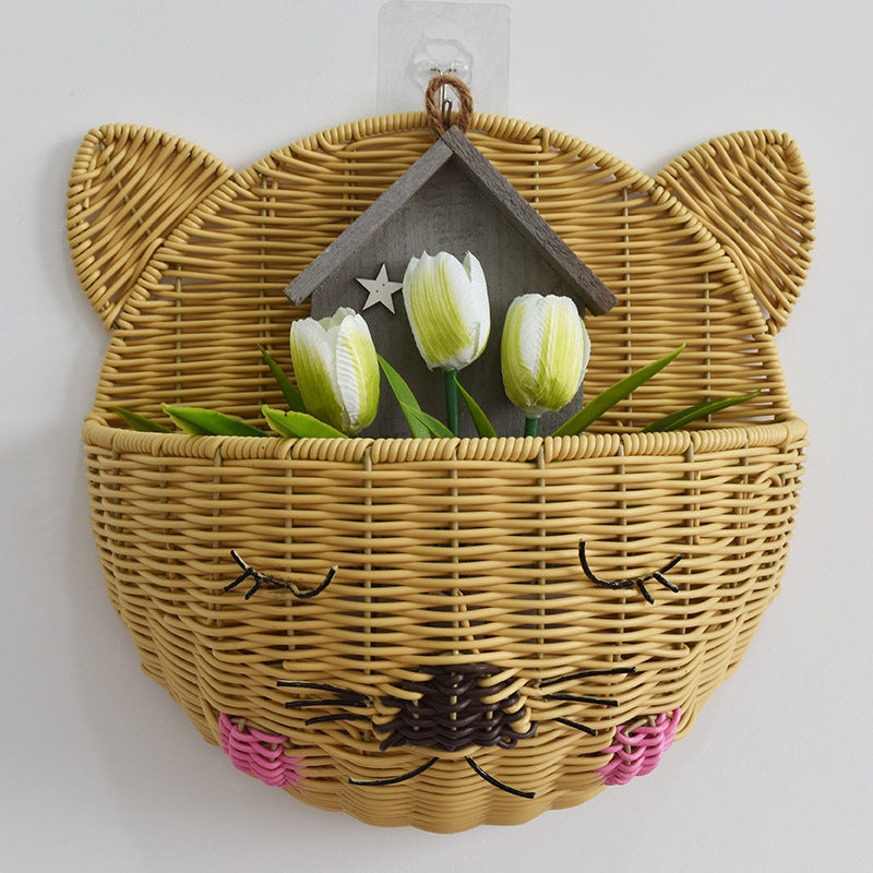 Cute Cat-Shaped Woven Storage Basket Kalsten