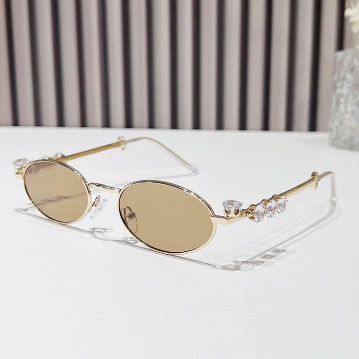 Fashion-Forward Oval Sunglasses with Crystal Accents Kalsten