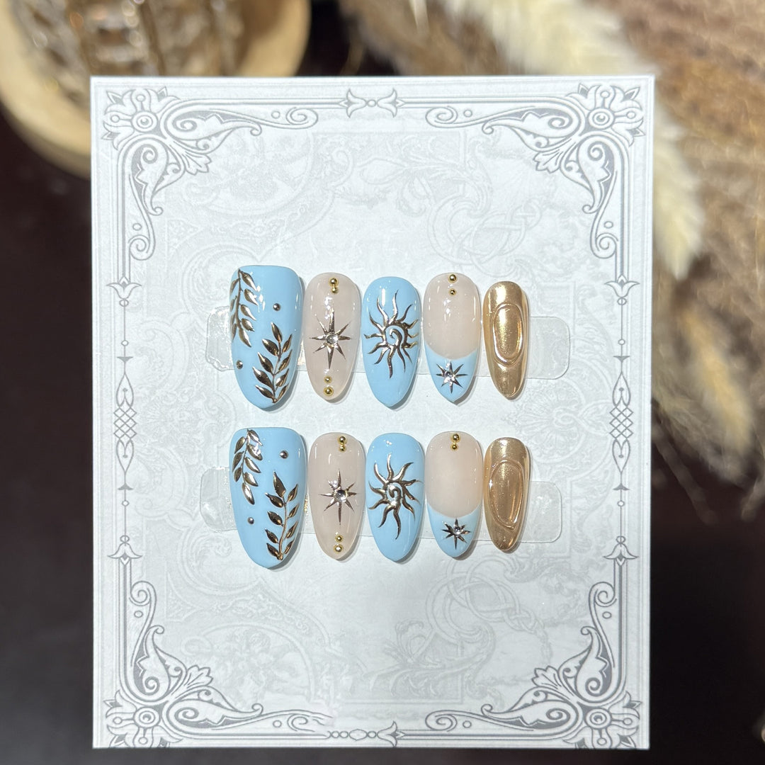 Decorative Press-On Nail Set with Celestial Accents Kalsten