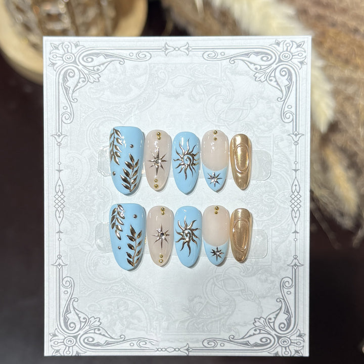 Decorative Press-On Nail Set with Celestial Accents Kalsten