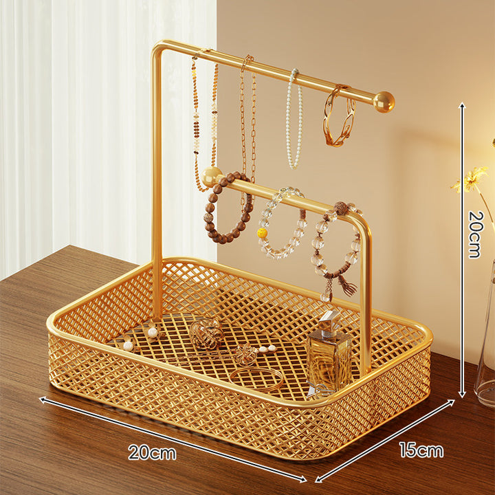 Two-Tier Mesh Tray Vanity Hair Accessory & Jewelry Organizer Stand