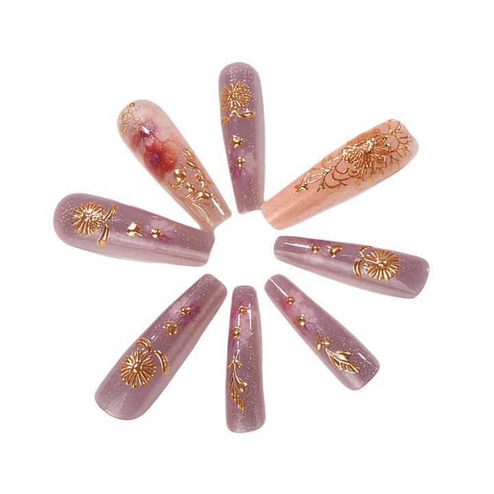 Artificial Nail Set with Romantic Floral Designs Kalsten