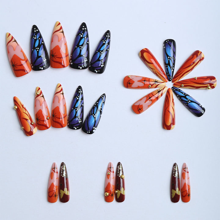 Artificial nails with creative butterfly design and glamorous accents Kalsten