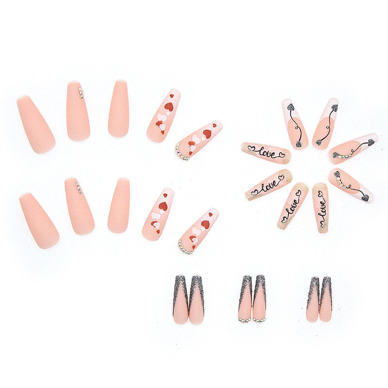 Acrylic nail set with romantic heart and glitter decorations Kalsten
