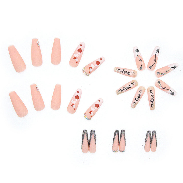 Acrylic nail set with romantic heart and glitter decorations Kalsten