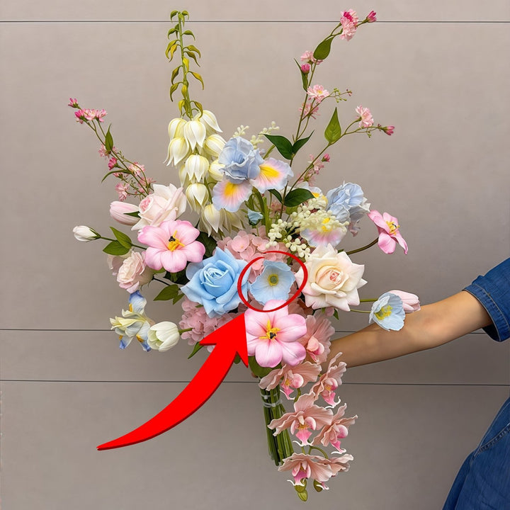Lifelike Floral Bouquet with Mixed Blooms and Foliage