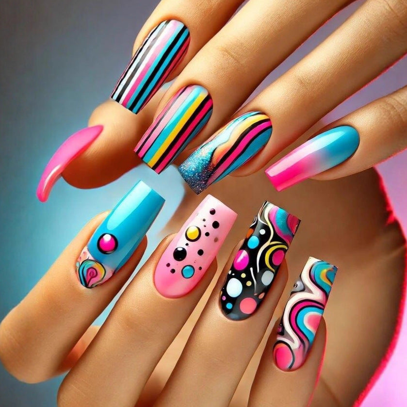 Artificial nails with Colorful Geometric Patterns Kalsten