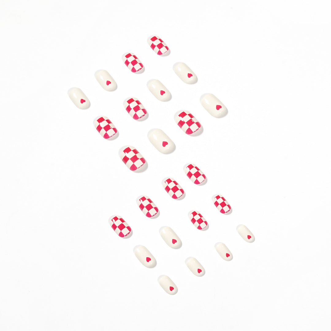 Trendy Nail Art with Heart and Checkered Patterns Kalsten
