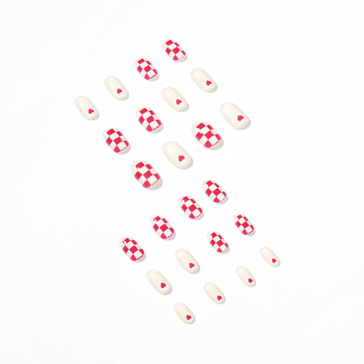 Trendy Nail Art with Heart and Checkered Patterns Kalsten