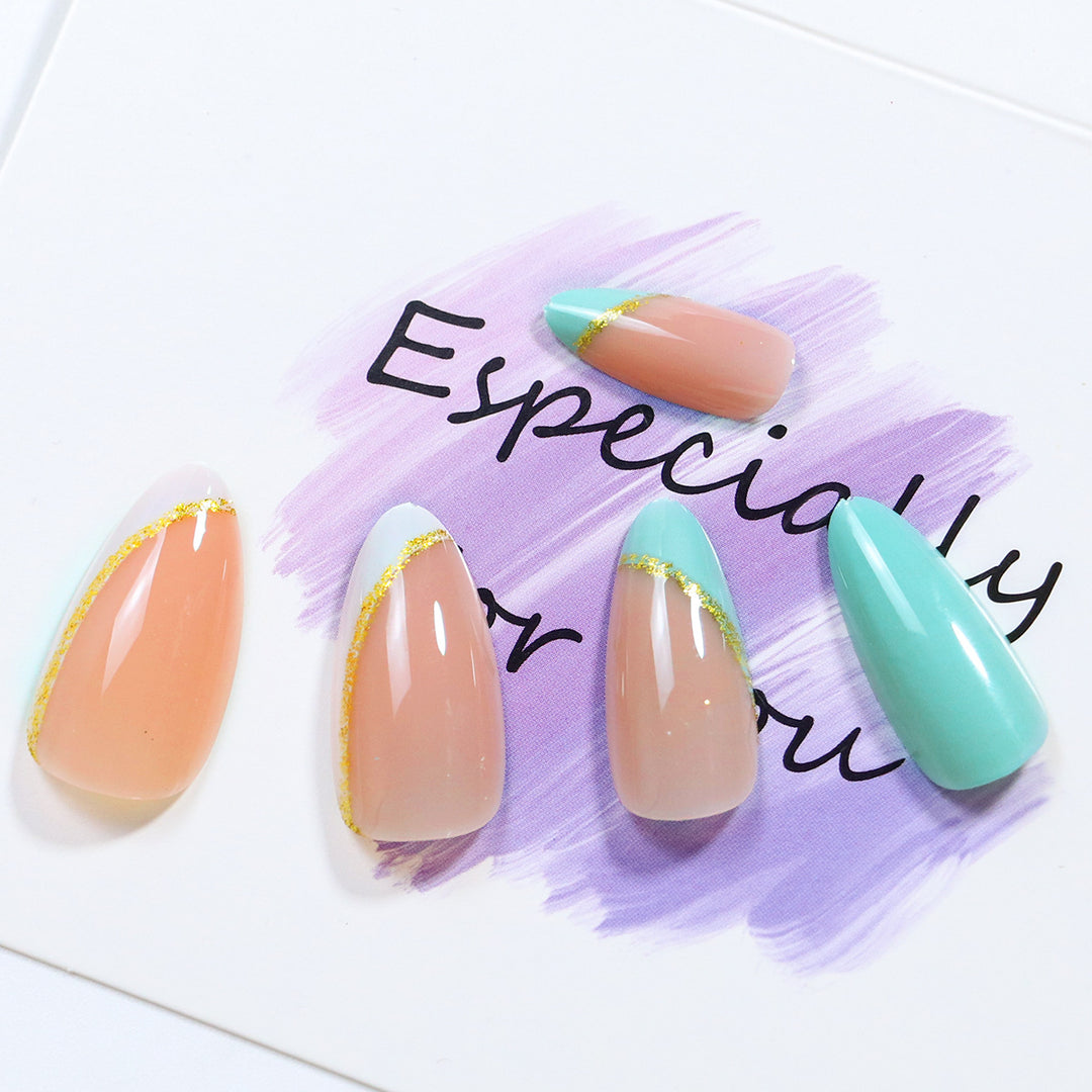 Elegant Stiletto Press-On Nails Set with Gold Accent Kalsten