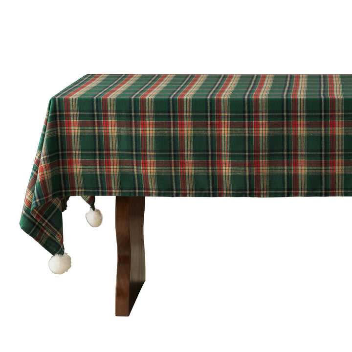 Rectangular checkered tablecloth made of cotton blend with pompom tassels Kalsten