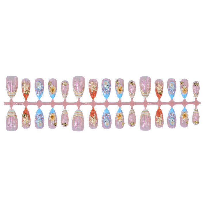 Festive artificial nail set with maritime and floral designs Kalsten