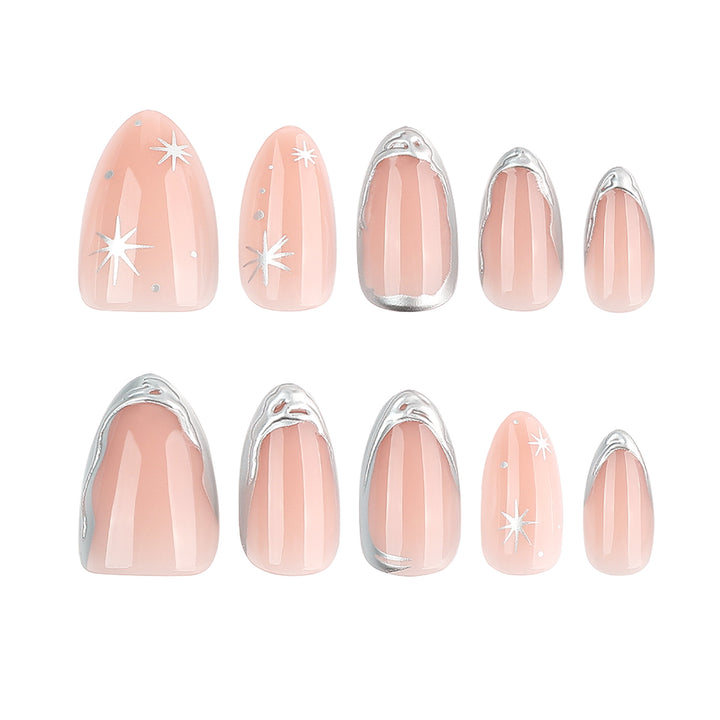 Shiny stiletto nails with elegant silver embellishment Kalsten