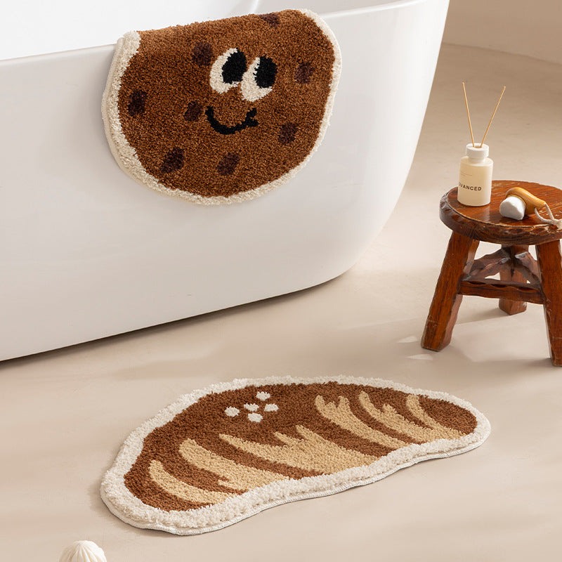 Bathroom mat set Kalsten with hand-tufted cookie and bread design, soft microfiber pile and non-slip rubber backing