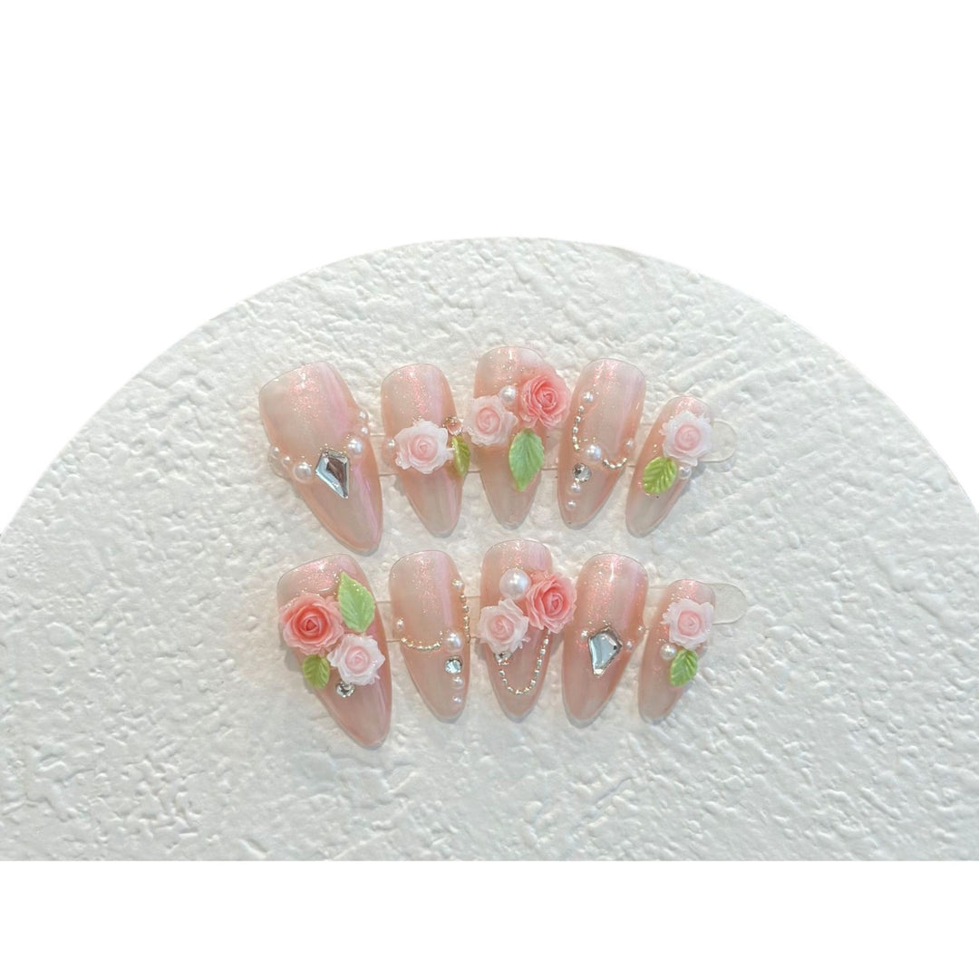 Floral Embellished Press-On Nail Set