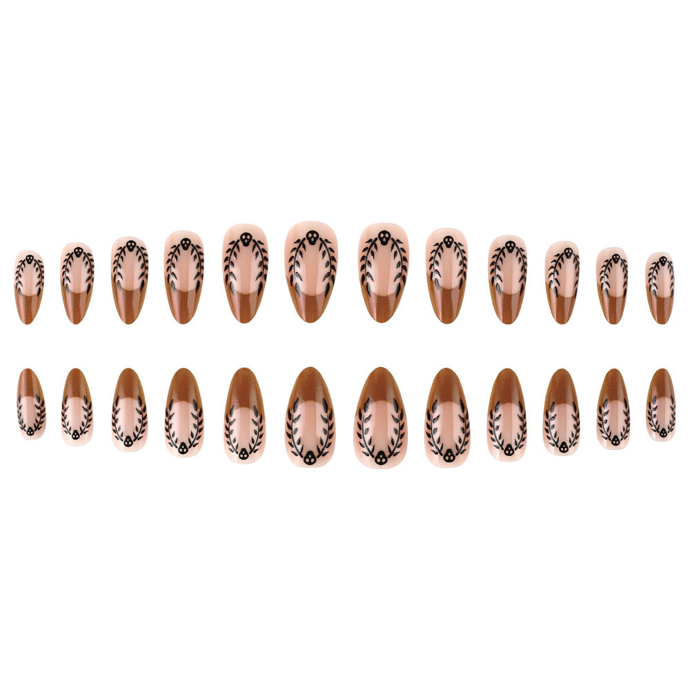 Artistic Press-On Nail Set with Floral and Leaf Patterns Kalsten