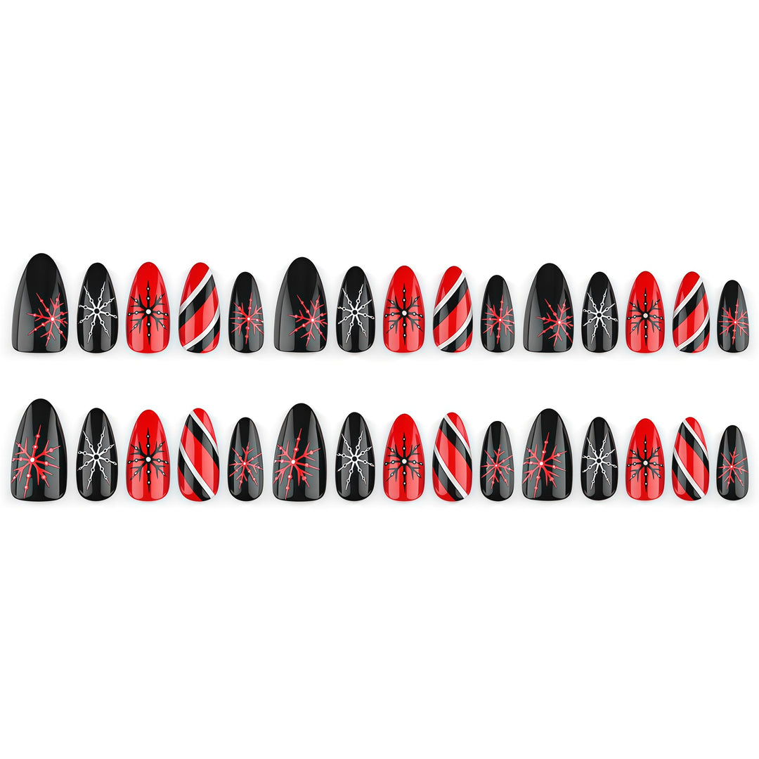 Artificial nails in modern stiletto design with graphic accents Kalsten