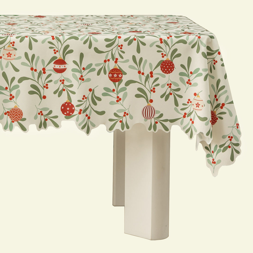 Festive rectangular tablecloth with mistletoe and Christmas ornament motif Kalsten