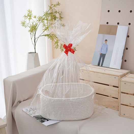 Natural storage basket with ribbons Kalsten