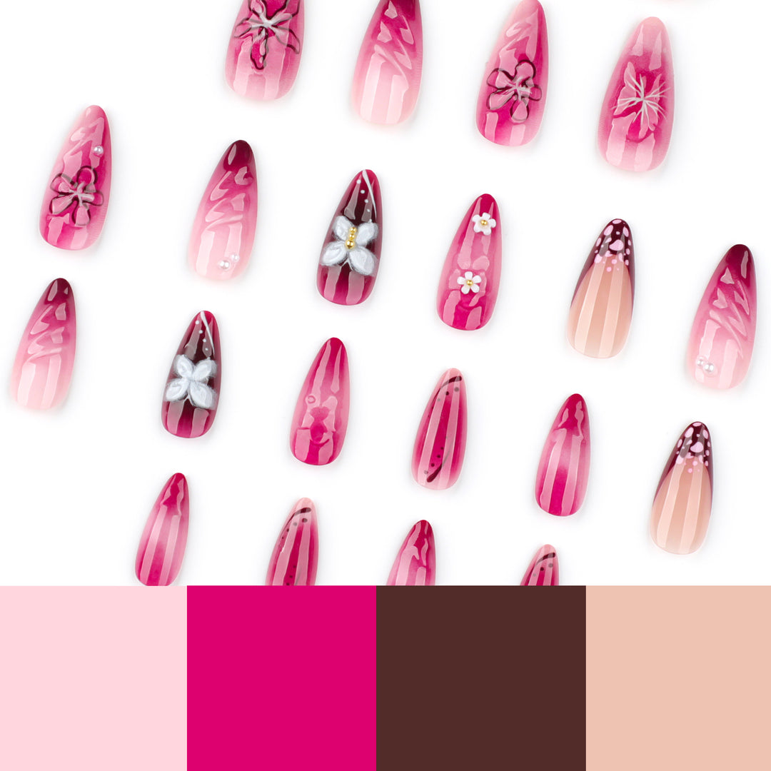 Artful nail extensions with floral details and ombre effect Kalsten