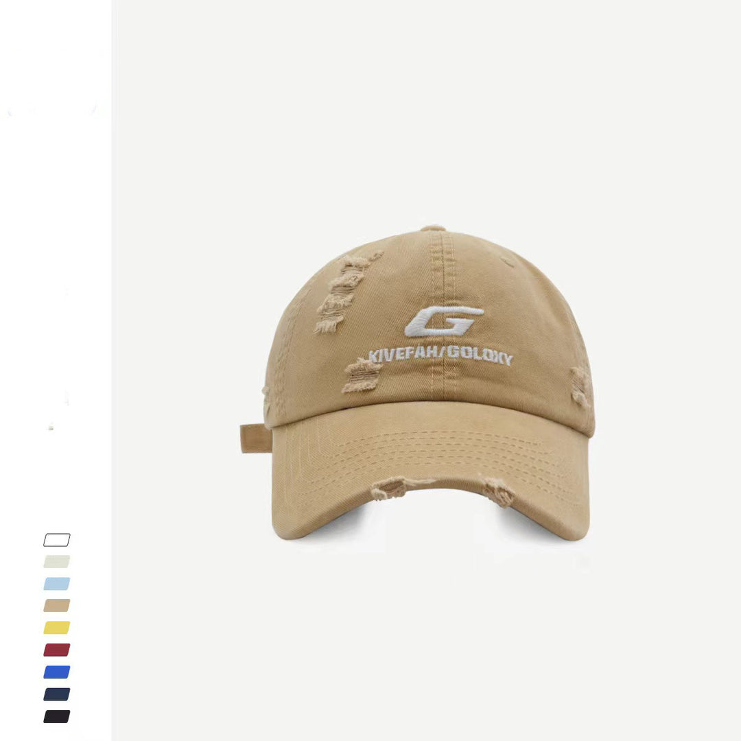 Distressed Cotton Baseball Cap with Adjustable Strap