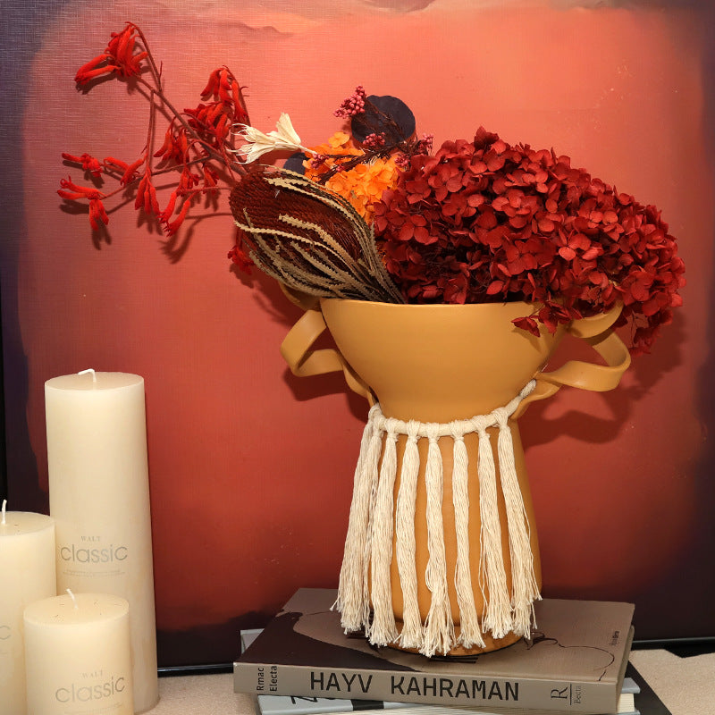 Decorative Handmade Vase with Textile Edge