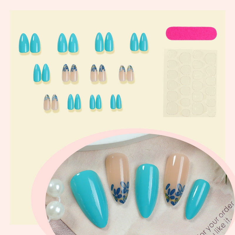 Artistic Press-On Nail Set with Floral and Leaf Designs kalsten