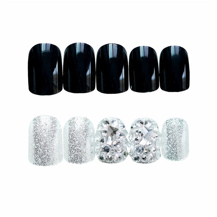 Elegant Press-On Nail Art with Gemstone Accents