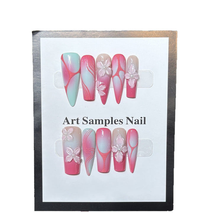 Decorative Stiletto Press-On Nails with Floral Designs Kalsten