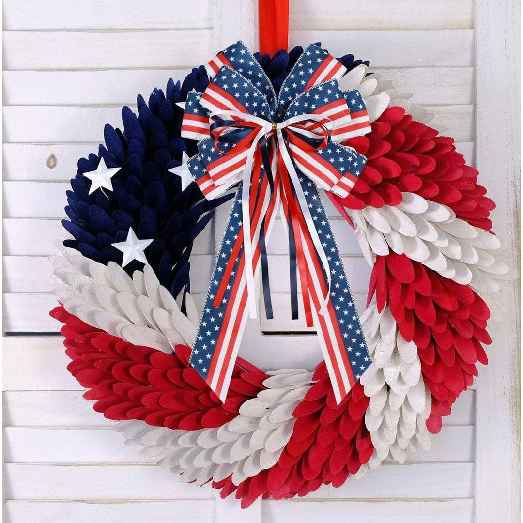 Unisex nan patriotic star striped decorative wreath bow with long tails Kalsten