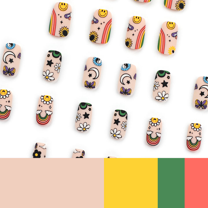Artificial nail art with colorful motifs and creative decor Kalsten