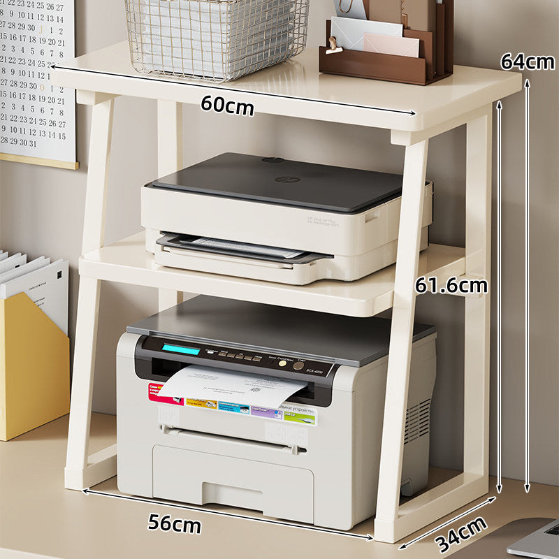 Desktop Printer and Monitor Riser with Elevated Wood-Effect Shelf and Metal Frame