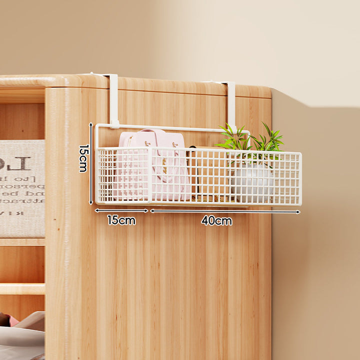 Over-the-Door Metal Grid Hanging Organizer with Four Stackable Baskets and Hooks