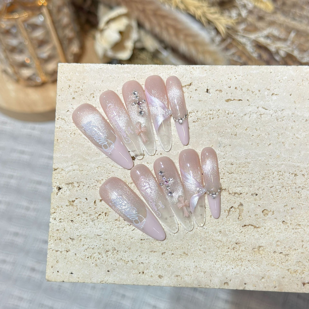 Elegant Stiletto Press-On Nail Set with Intricate Designs Kalsten