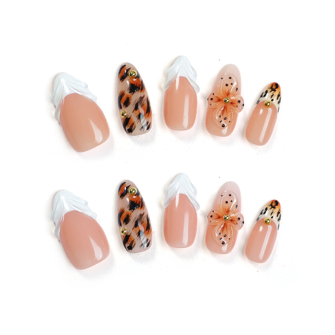 Artificial nail set with floral and leopard patterns Kalsten