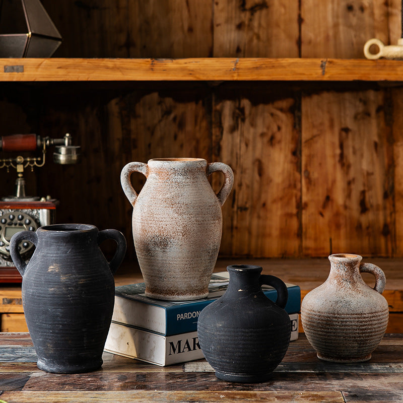 Rustic ceramic vase with handles Kalsten