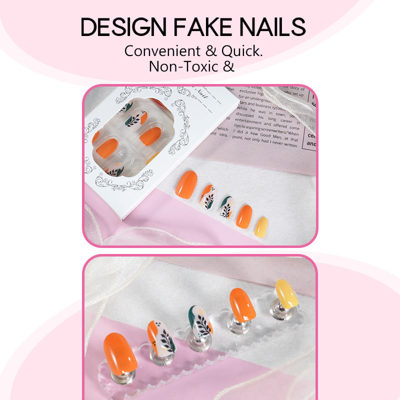 Artificial nail set with floral patterns and elegant glitter accents Kalsten