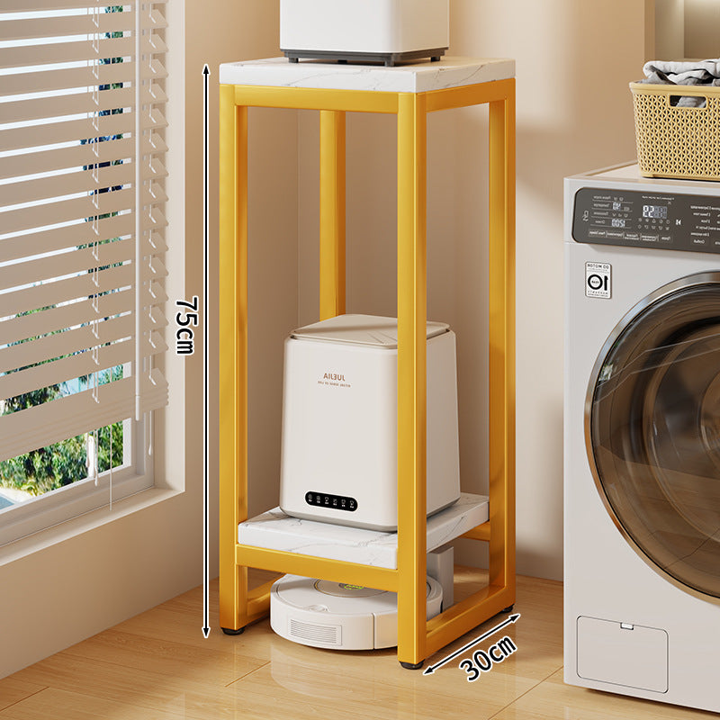 Narrow Two-Tier Metal Appliance Stand with Faux Marble Shelves