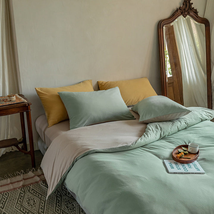 Reversible bedding set made of cotton-linen with skin-friendly, breathable structure