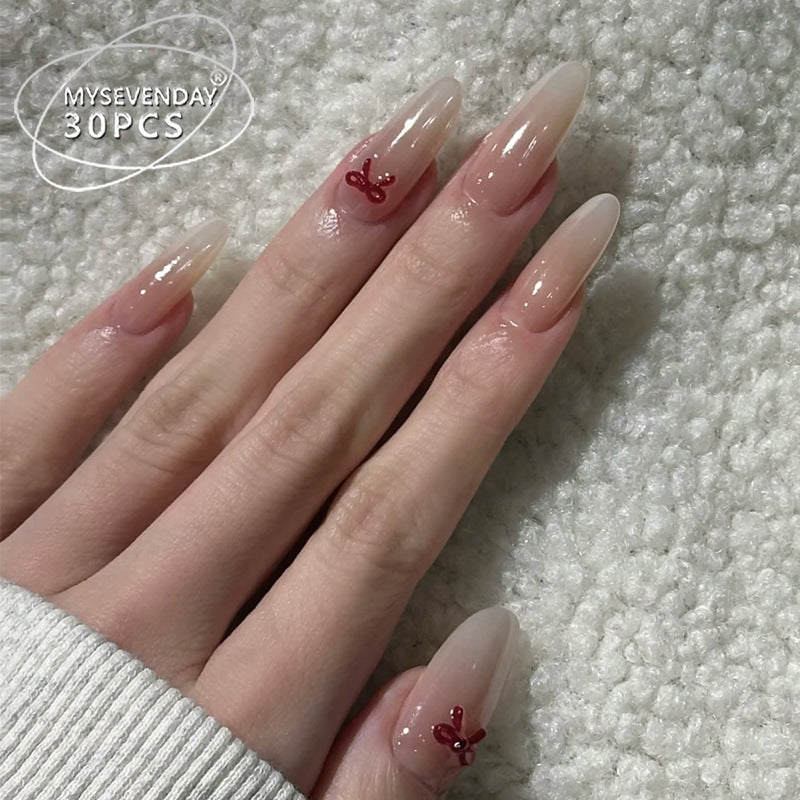 Elegant Stiletto Press-On Nails with Decorative Bow Accents Kalsten