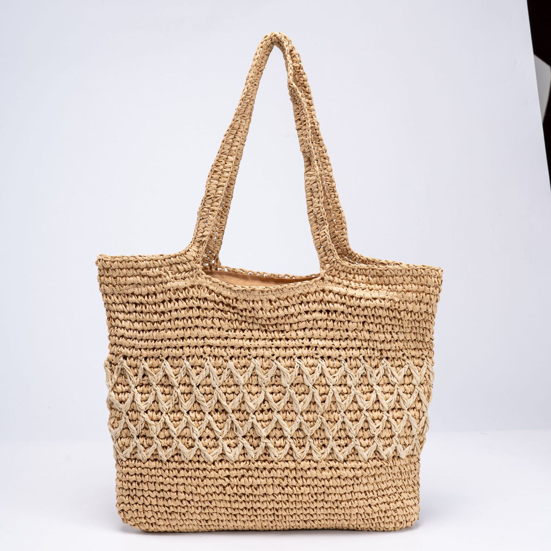 Handmade straw tote bag with decorative pattern Kalsten