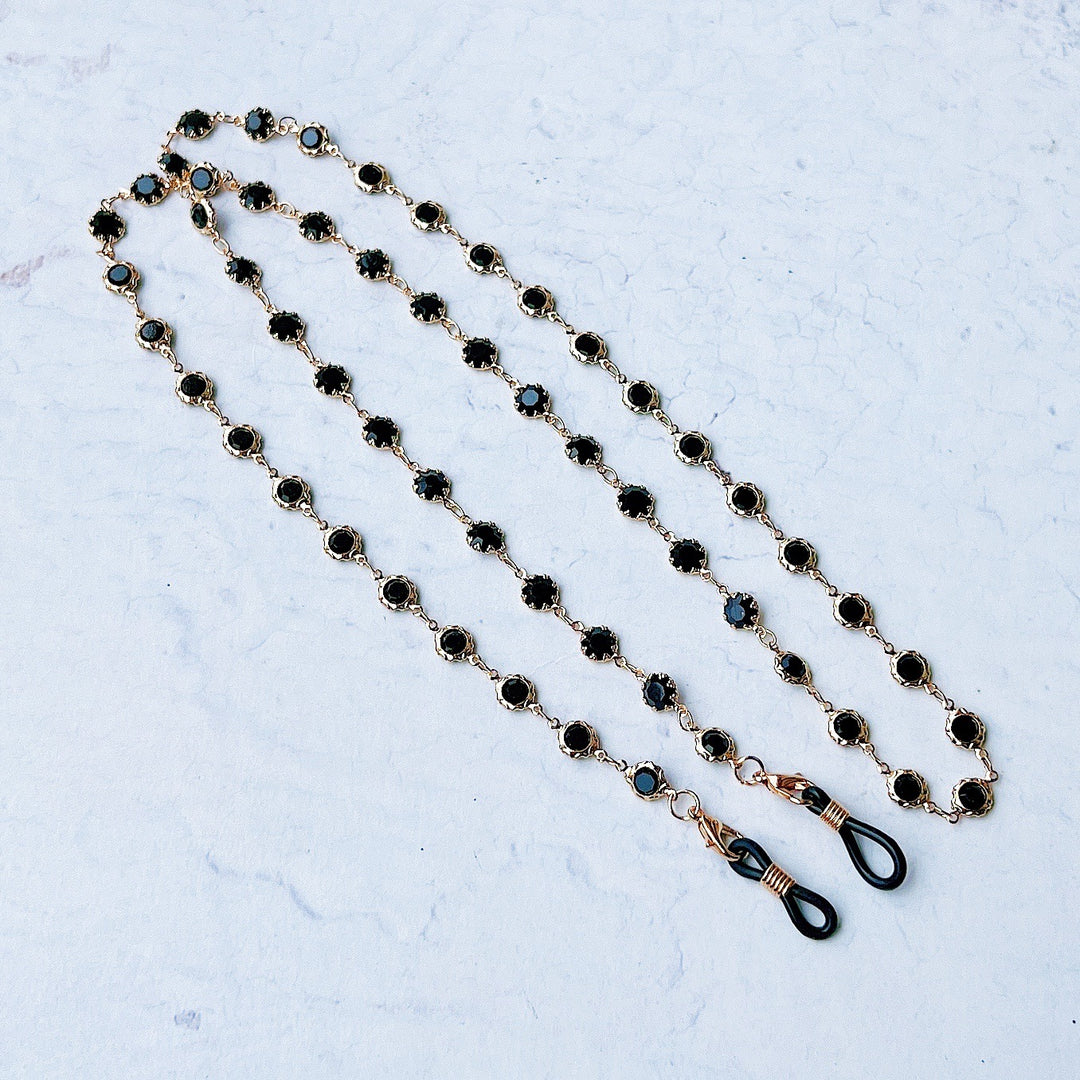 Elegant Black Gemstone Eyewear Chain Kalsten