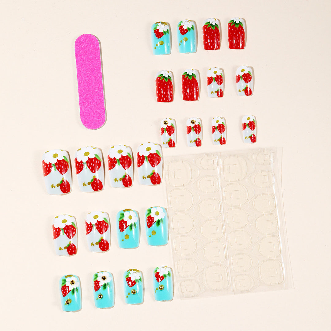 Artistic Strawberry Floral Acrylic Nail Art Extensions Kalsten