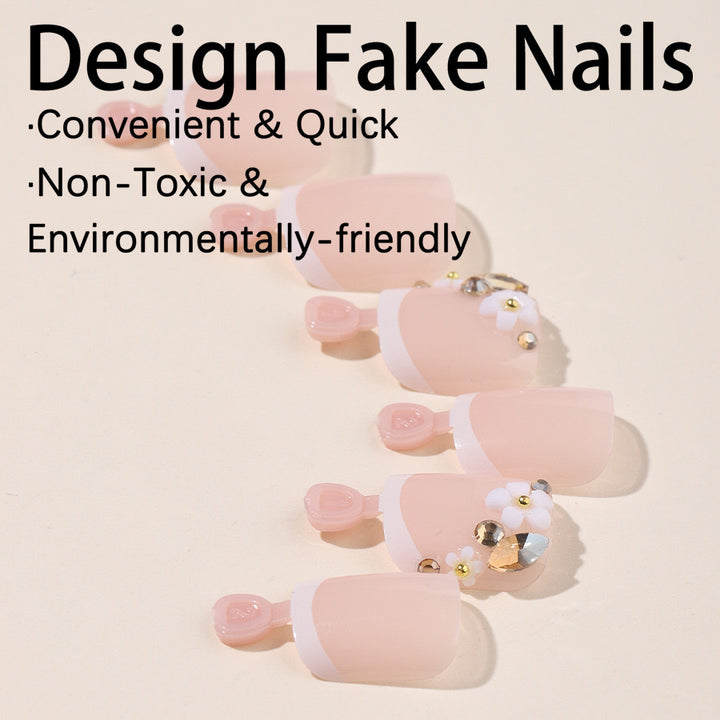 Acrylic nail set with elegant 3D flowers and glitter accents Kalsten